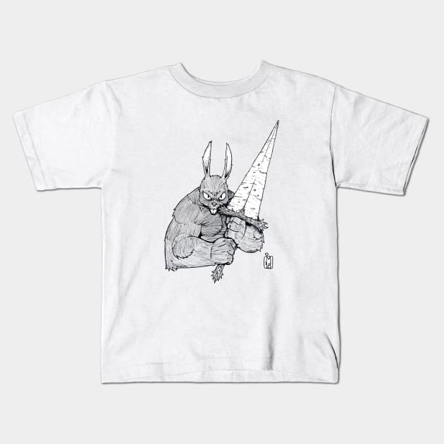 Bunny Warrior b&w Kids T-Shirt by jonathanmor